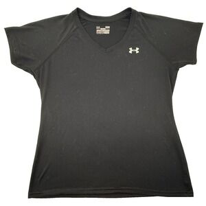 Under Armour Womens Black V Neck T Shirt Large Performance Gym Workout Tee